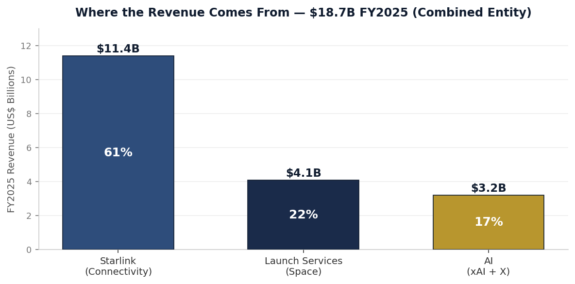 SpaceX revenue by segment, FY2025